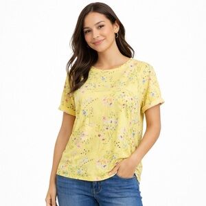 Women's LOFT Floral Print T-Shirt, Size M, Yellow